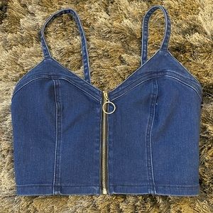 Denim Zip-up Crop Top